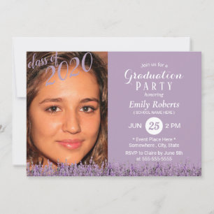 Invitation Photo Graduation Classy Lavender Floral Purple