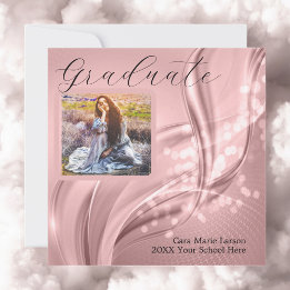 Invitation Photo Graduation Luxury Pink Metallic