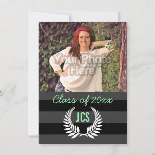 Invitation Photo Graduation Monogramme Monnaie Noire Green Pr
