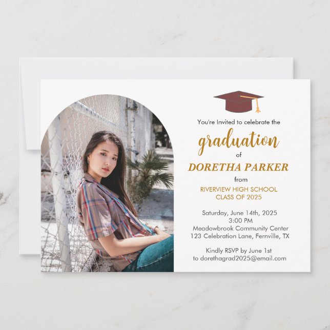 Invitation Photo Graduation Party Elegant Gold Script Design (Devant)