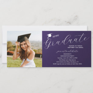 Invitation Photo Graduation Party Élégant Script moderne