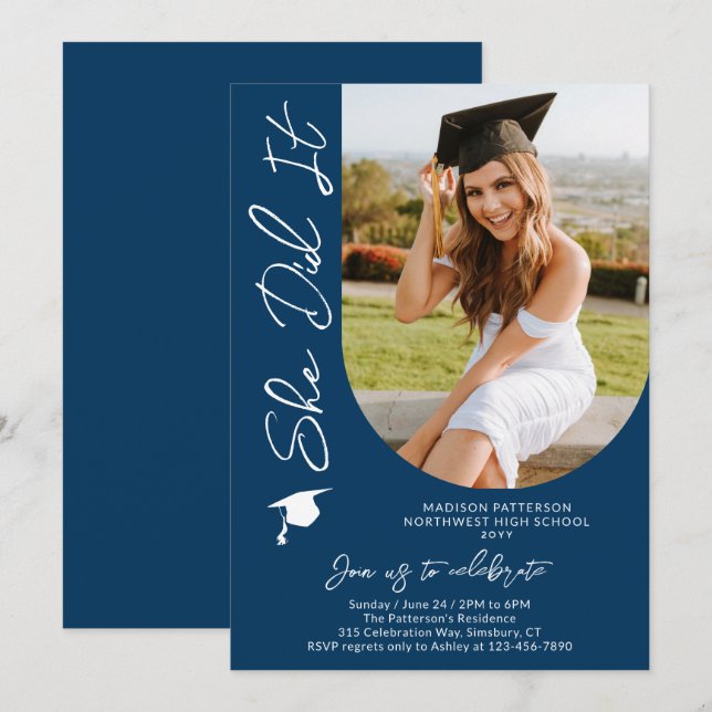 Invitation Photo Graduation Party Moderne Élégant Script (Devant / Derrière)