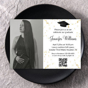 Invitation photo graduation party qr code confetti minimal