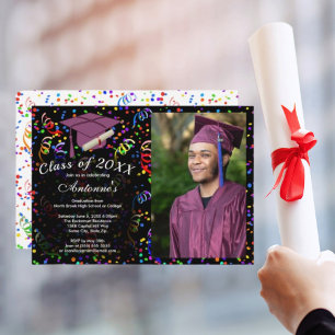 Invitation Photo Graduation Purple Grad Casquette Parti Confe