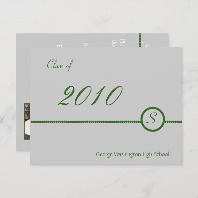 Invitation photo Gray & Green Monogramme (Devant / Derrière)