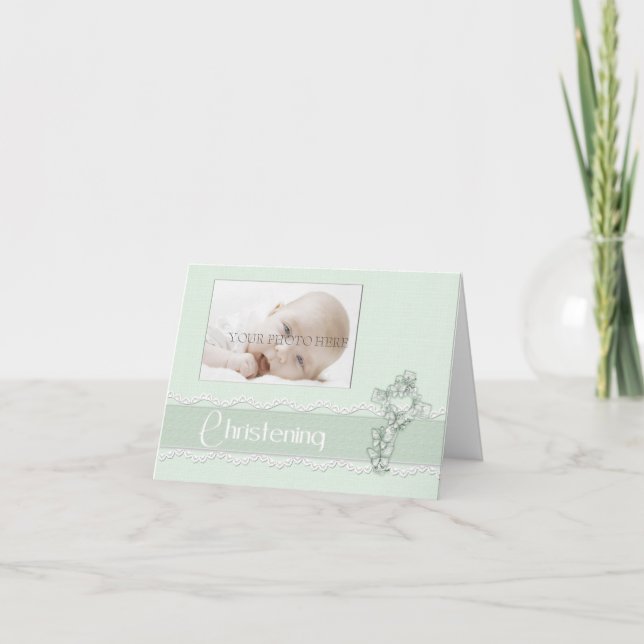 Invitation photo Green Christening (Devant)