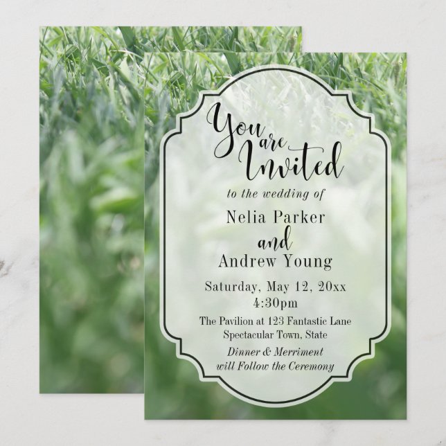Invitation Photo Green Grass pour le Mariage extérieur Décont (Devant / Derrière)