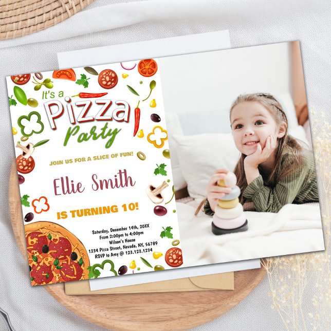 Invitation Photo Green Vegetable Red Pizza Anniversaire (Photo Green Vegetable Red Pizza Birthday Invitation)