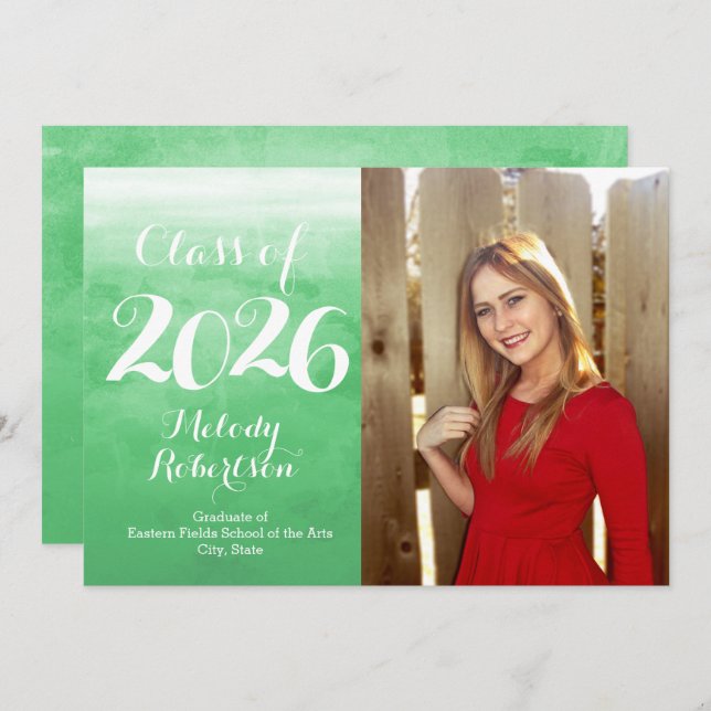 Invitation Photo Green Watercolor Classe de graduation 2019 (Devant / Derrière)