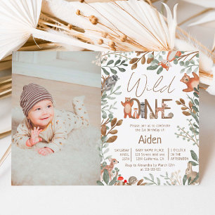 Invitation Photo greenery forest animal woodland 1st birthday