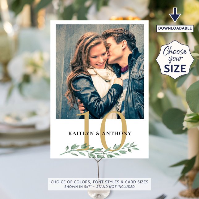 Invitation Photo Greenery Gold Mariage Numéro de la table (Créateur téléchargé)