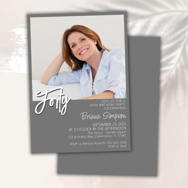 Invitation Photo Grey 40e anniversaire (Créateur téléchargé)