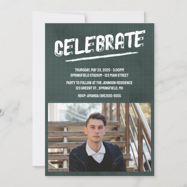 Invitation Photo Grunge Moderne Vert (Devant)