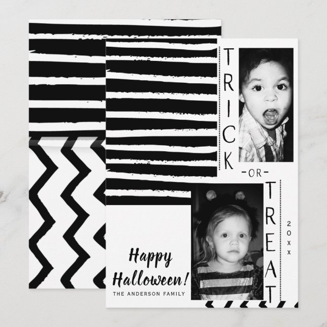 Invitation Photo Halloween Contraste Élevé Noir Blanc Moderne (Devant / Derrière)
