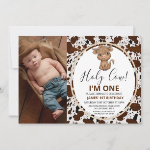 Invitation Photo Highland Cow Cow Imprimer 1er anniversaire