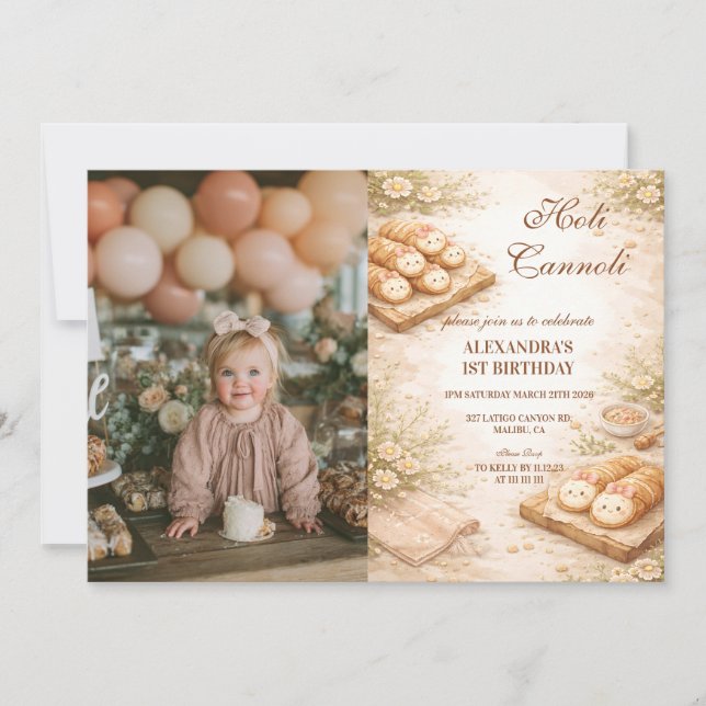 Invitation Photo Holi Cannoli Whimsical Bakery 1st Birthday (Devant)