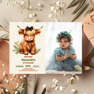 Invitation Photo Holy Cow Highland 1er First Birday