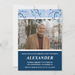 Invitation Photo Homme Bleu Marine 84e anniversaire