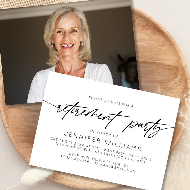 Invitation Photo horizontale de la partie de retraite à scrip (Créateur téléchargé)