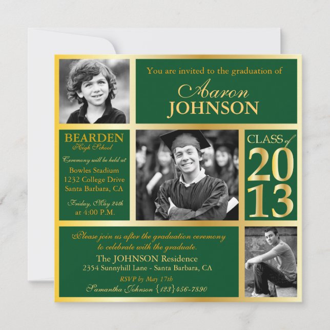 Invitation photo Hunter Green et Gold H (Devant)