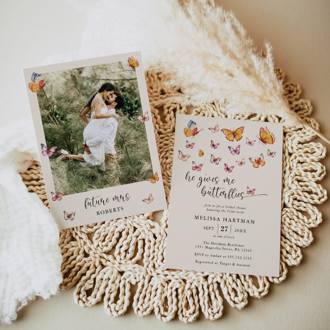Invitation Photo Il Me Donne Fête des mariées Aux Papillons (Créateur téléchargé)