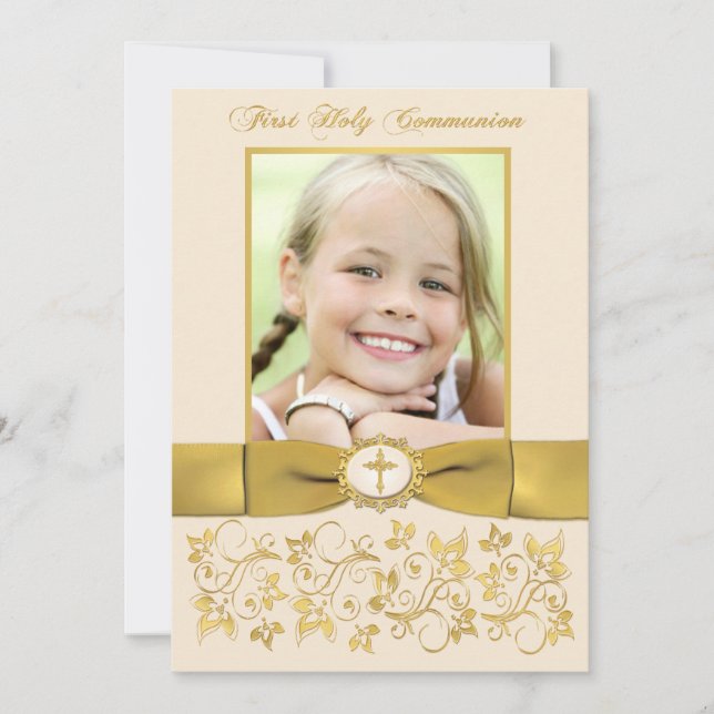 Invitation photo IMPRIMÉ RIBBON Holy Communion (Devant)