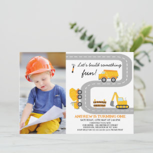 Invitation Photo Jaune Construction Fun Construction 1er Anni