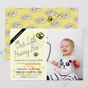 Invitation Photo Jaune d'Abeille Cute Hunny 1er anniversaire