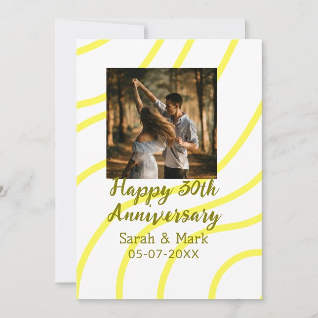 Invitation Photo jaune doré 30e anniversaire de mariage nom  (Devant)