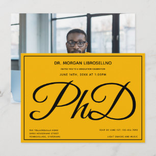 Invitation Photo Jaune Fête de l'obtention du doctorat