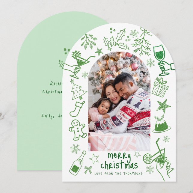 Invitation Photo Joyeux Arc de Noël dessiné à la main (Devant / Derrière)