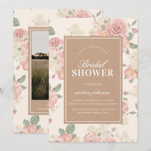Invitation Photo Kraft Jardin de Roses Roses Roses Vintage Ma