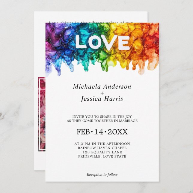 Invitation 🌈 Photo LGBTQ Peinte Avec mariage D'Amour (Devant / Derrière)