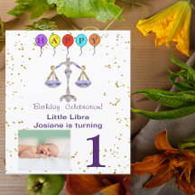 Photo & Libra Anniversaire avec Gold & Balloons