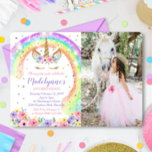 Invitation Photo Licorne Arc-en-Ciel Photo Arc-en-