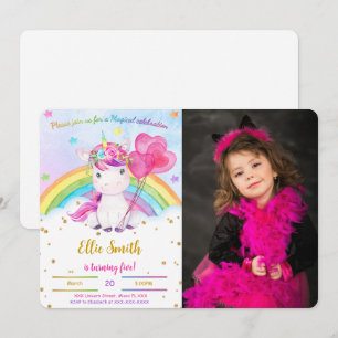 Invitation photo licorne florale aquarelle