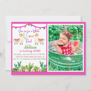 Invitation photo Llama rose / Cactus Fiesta