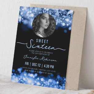 Invitation PHOTO Lumière scintillante Sweet 16 Anniversaire B