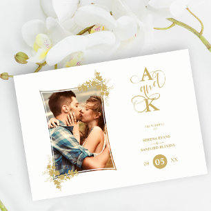 Invitation Photo Luxury Fake Golden Modern Botanical Frame