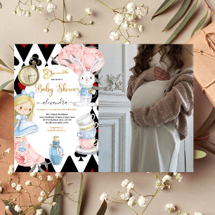 Invitation Photo Magique Alice dans le Baby shower Wonderland
