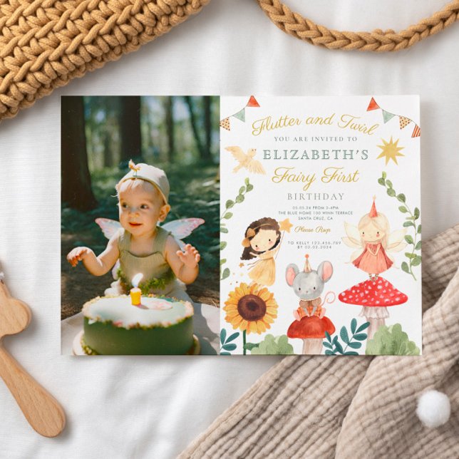 Invitation Photo Magique Fée enchantée Premier anniversaire (Créateur téléchargé)
