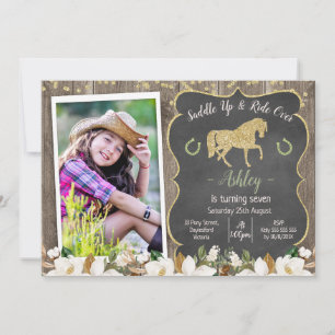 Invitation Photo Magnolia Floral Parties scintillant Cheval A