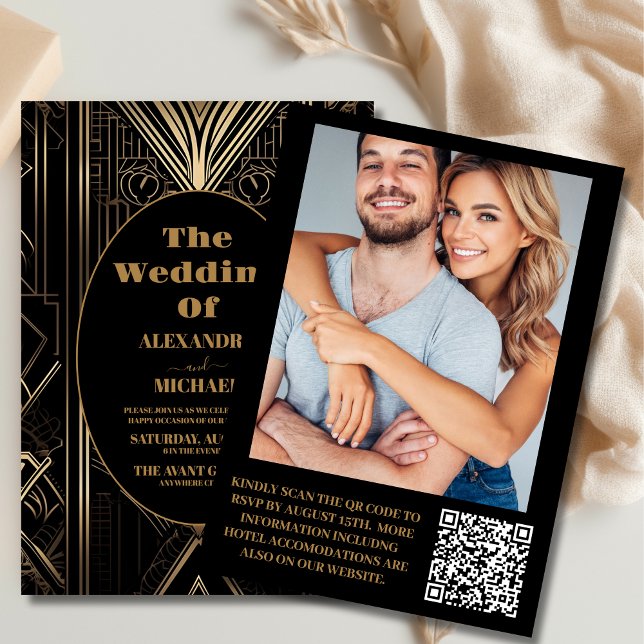 Invitation Photo Mariage Art déco géométrique (Créateur téléchargé)