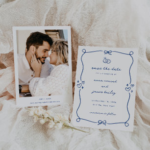 Invitation Photo Mariage Bleu Bleu Whimsical Enregistrer La D