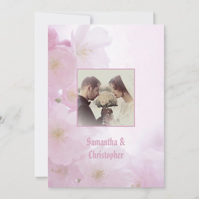 Invitation photo mariage campagnard à fleurs roses (Dos)