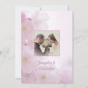 Invitation photo mariage campagnard à fleurs roses