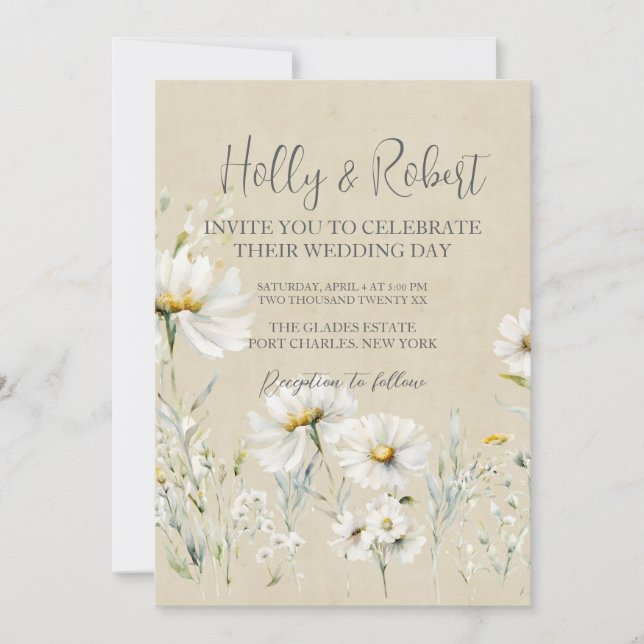 Invitation Photo Mariage Daisy Code QR (Devant)