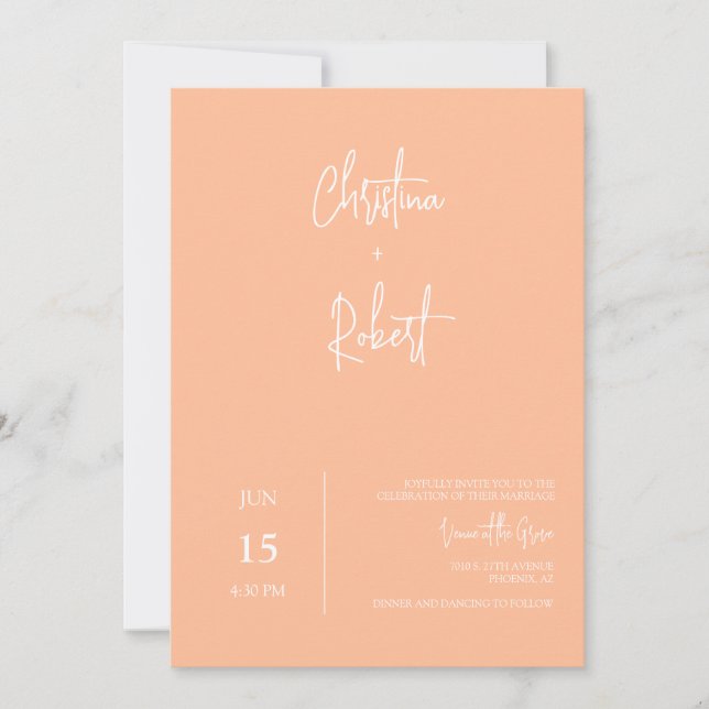 Invitation Photo Mariage de la pêche moderne Boho QR Code RSV (Devant)