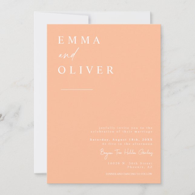 Invitation Photo Mariage de la pêche moderne Boho QR Code RSV (Devant)