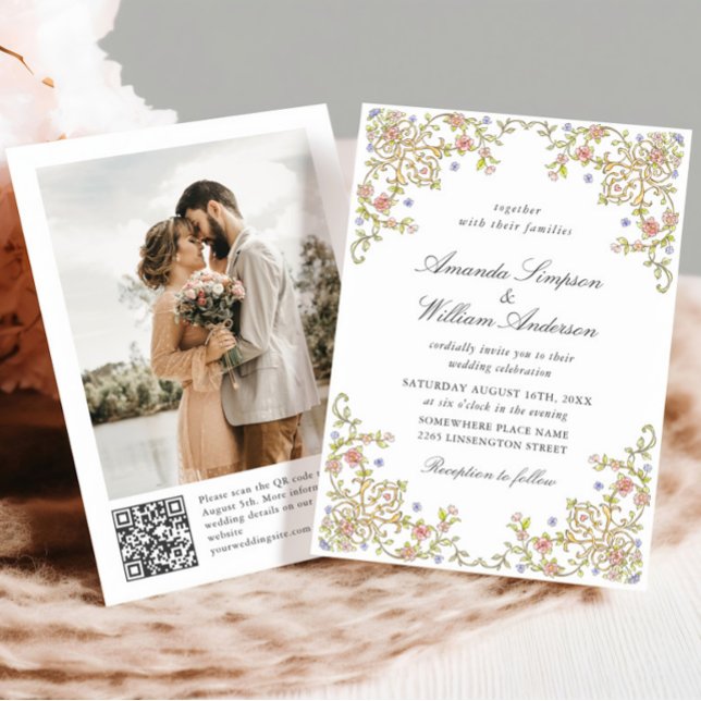 Invitation Photo Mariage de l'Ornat victorien Grace Floral Fr (Créateur téléchargé)